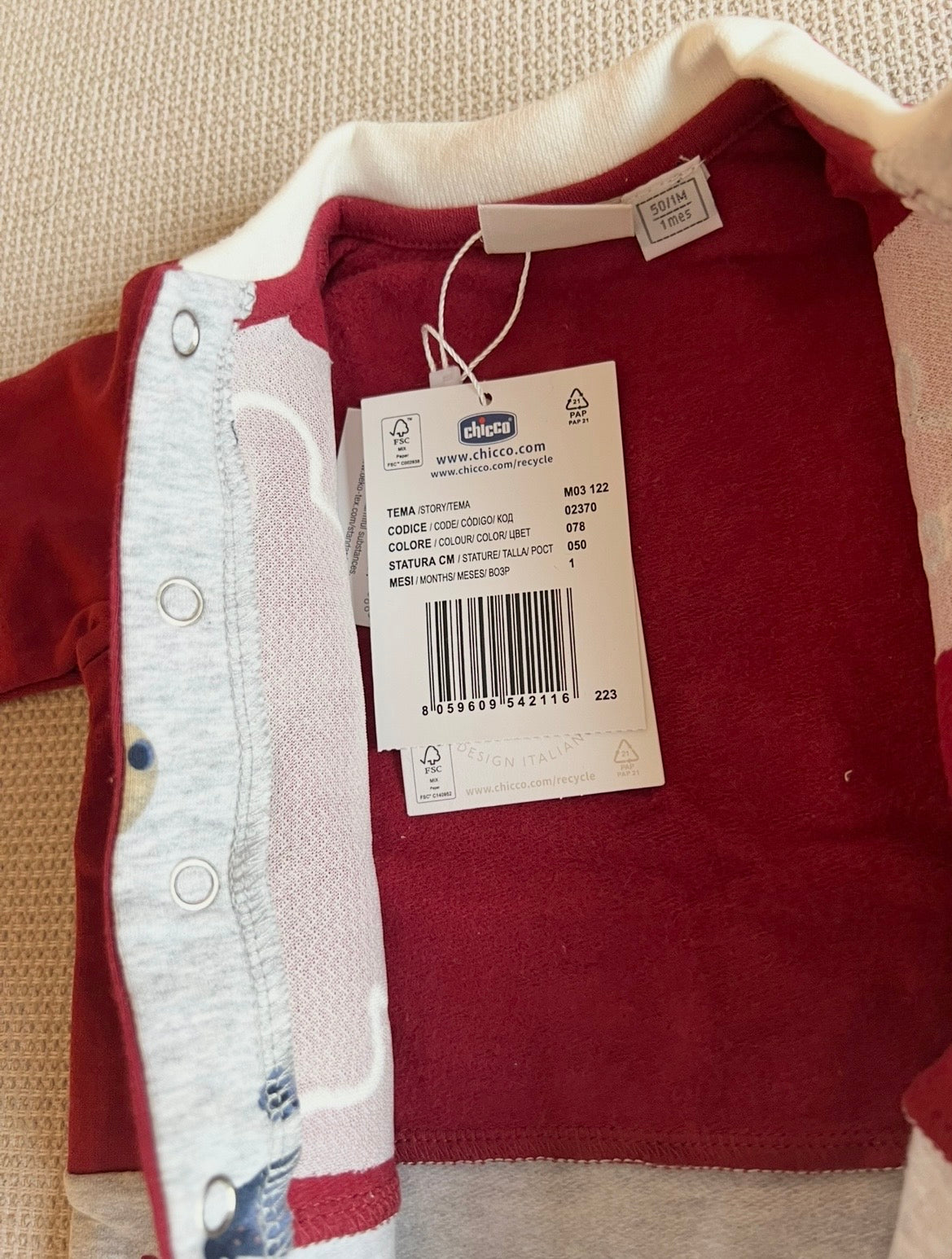 Grenouillère chicco en rouge & gris