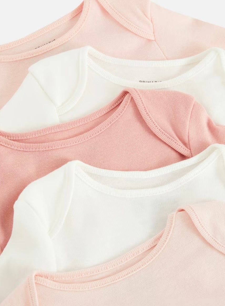 Pack 5 bodies manches longues fille rose et blanc