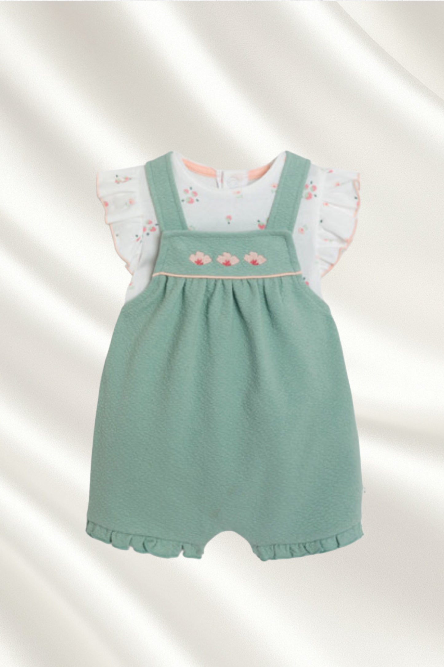 Ensemble 2 pcs salopette courte en vert avec Body motif fraise
