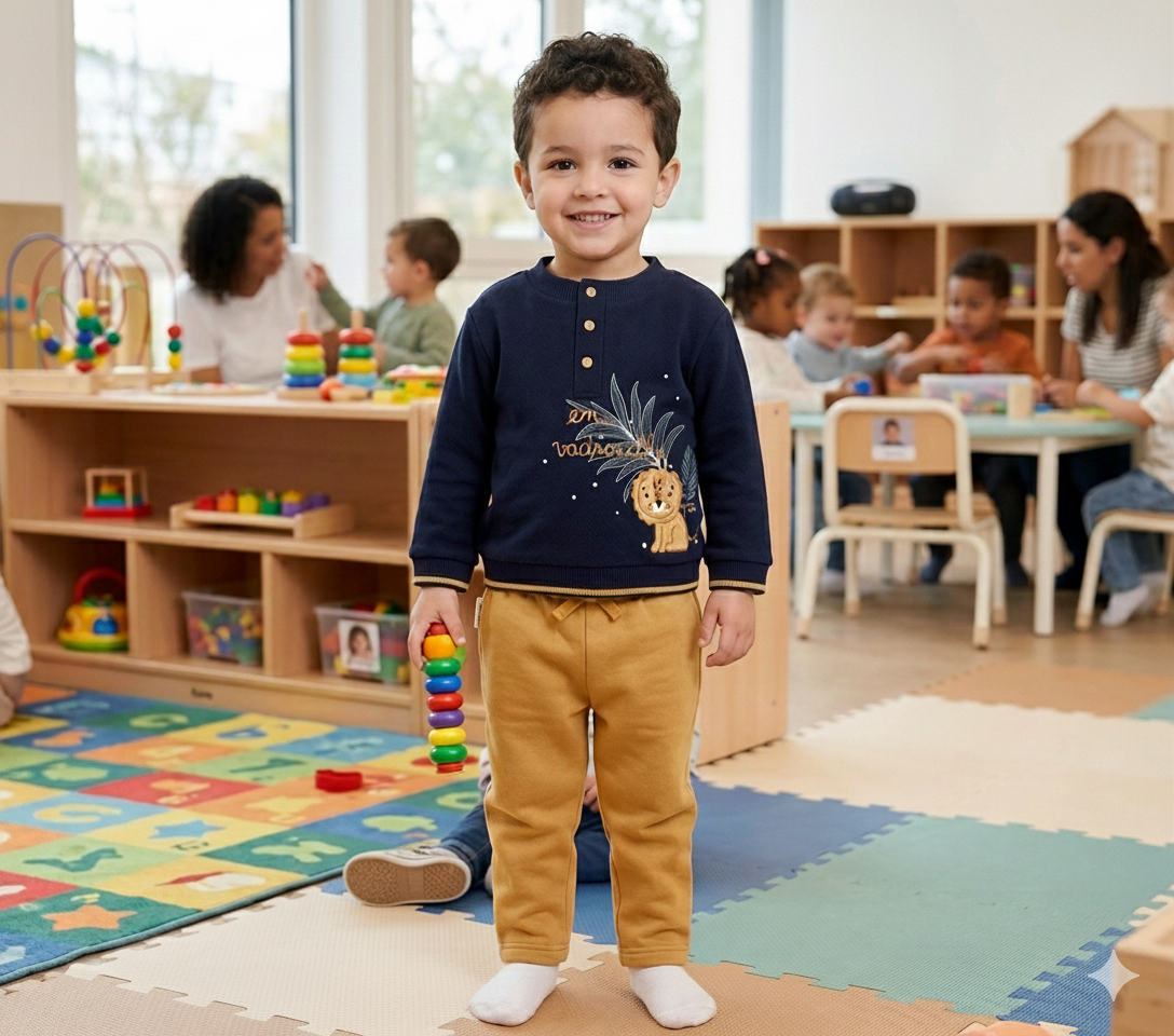 Ensemble 2 pcs sweat polaire bleu et pantalon molleton moutarde