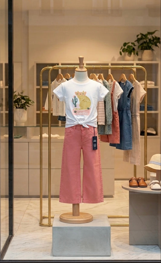 Ensemble 2 pcs Jean rose saumon avec T-shirt motif chat