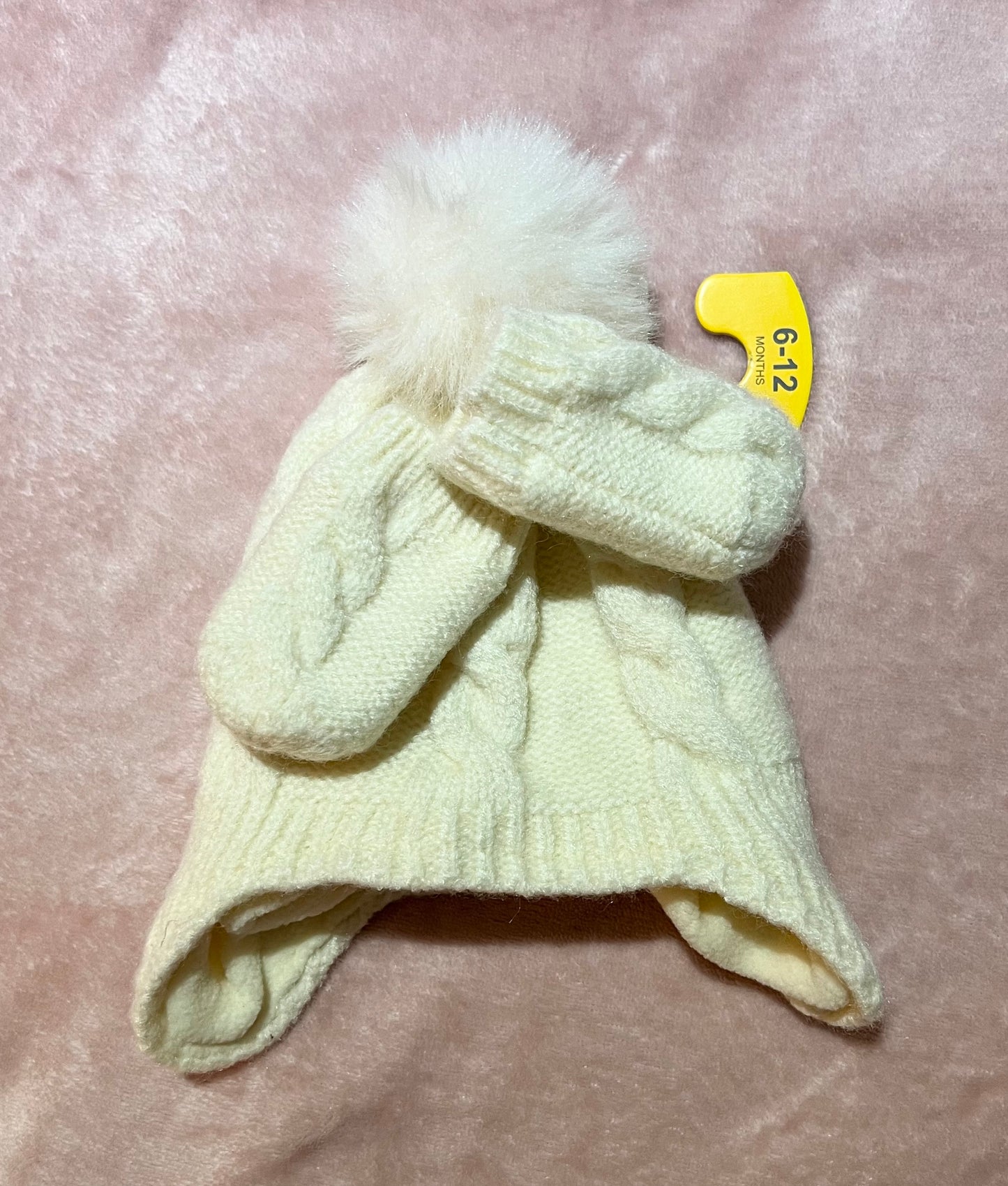 Bonnet + moufles en Blanc cassé