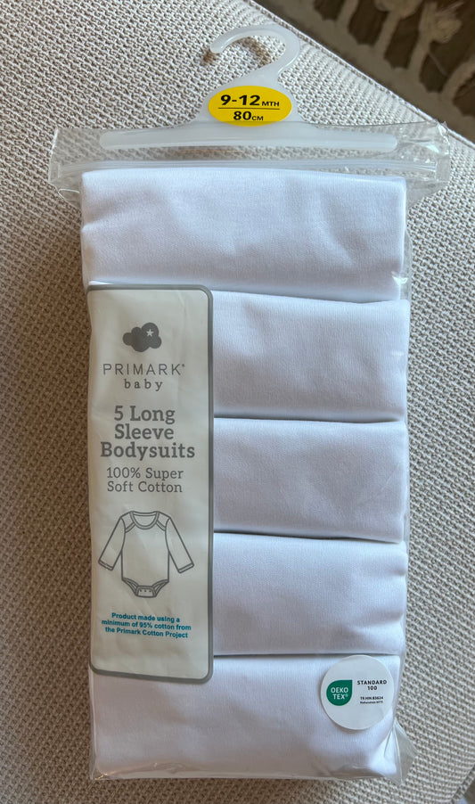 Pack 5 bodies manches longues en blanc
