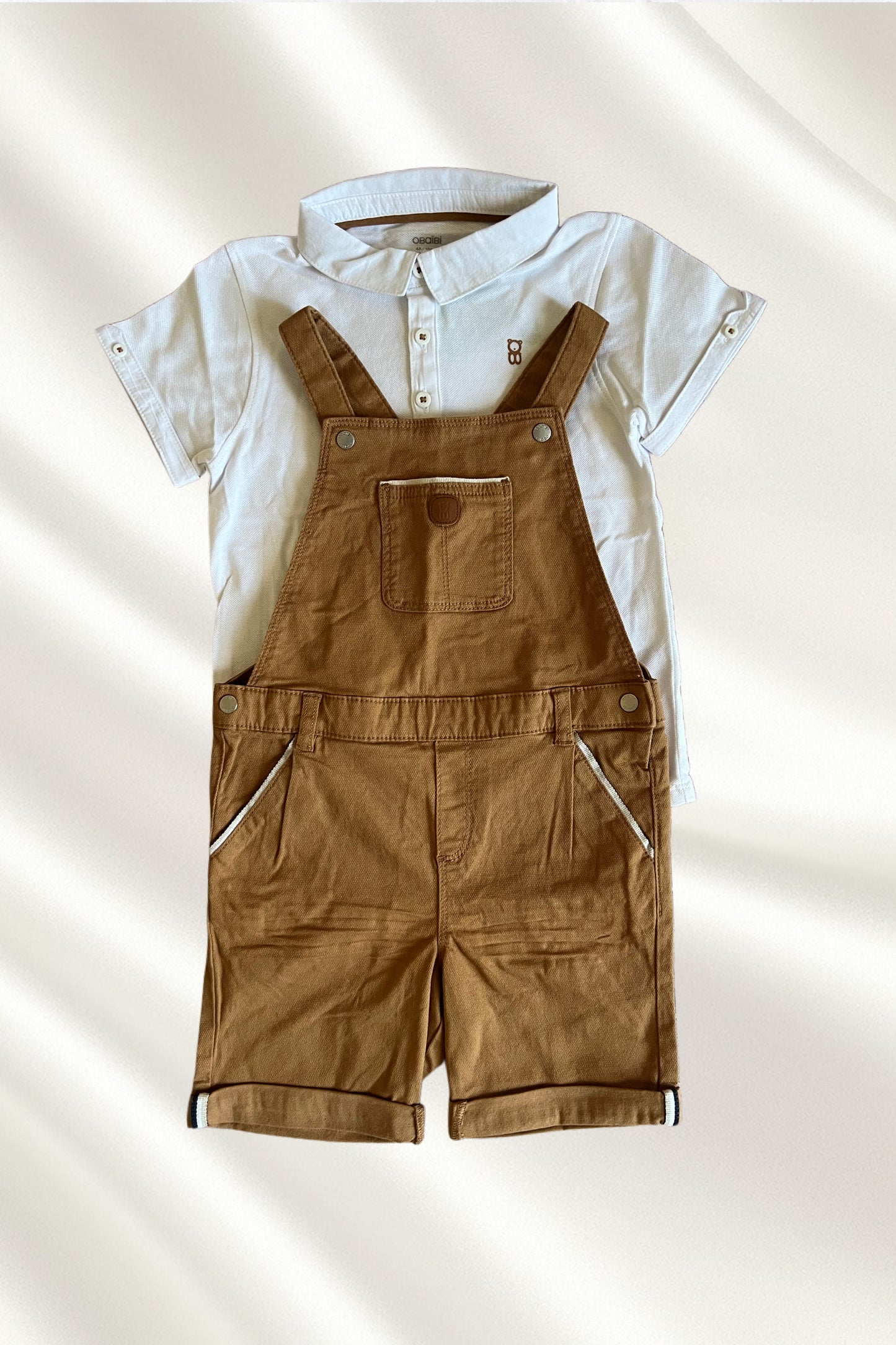 Ensemble 2 pcs Salopette courte en Marron avec Polo