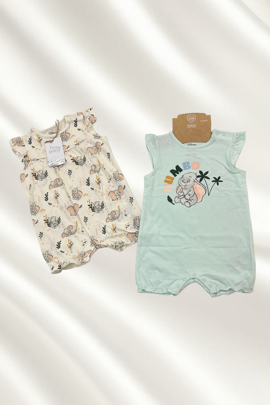 Pack 2 barboteuses en coton biologique motif Dumbo Disney