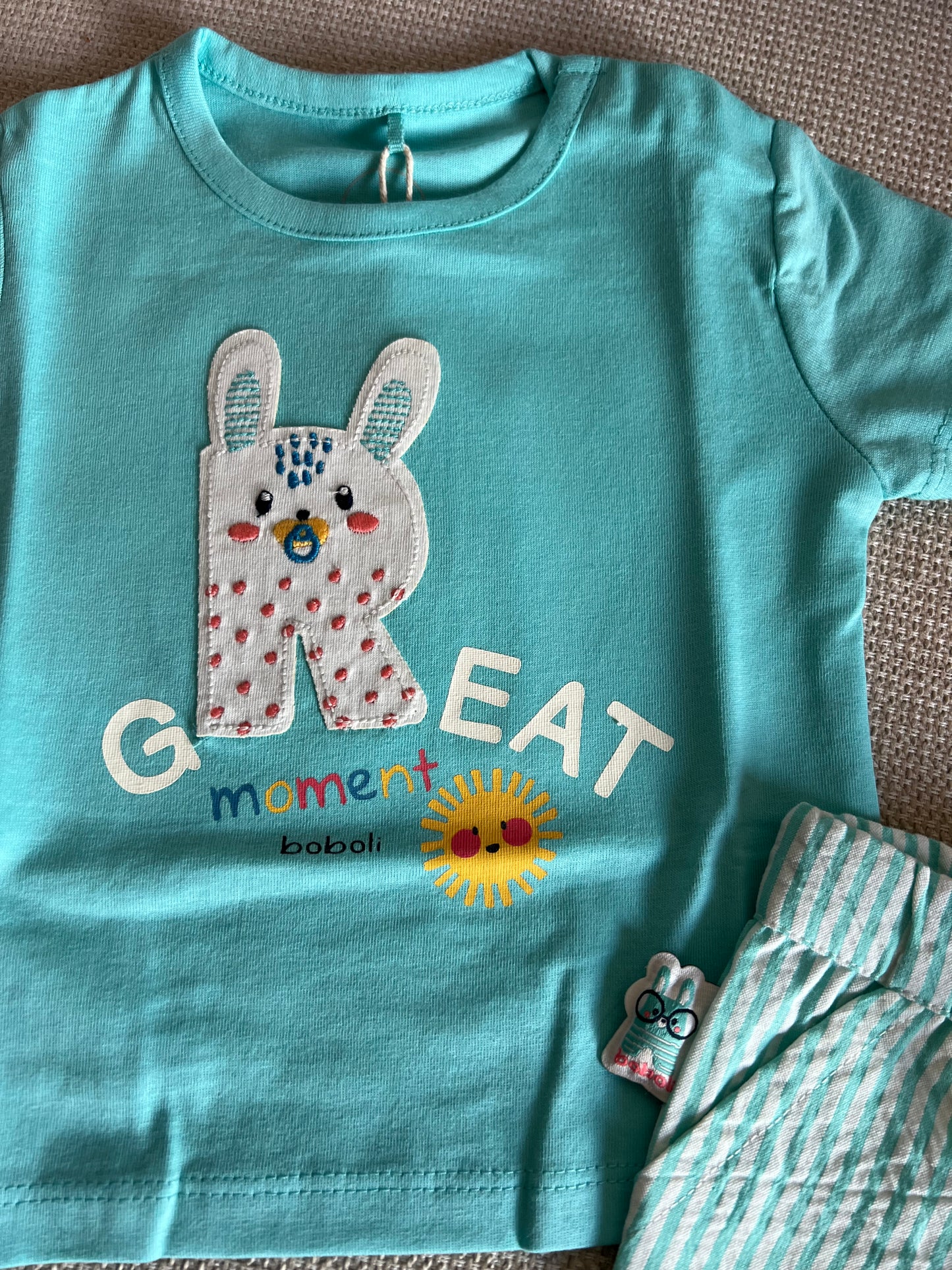 Ensemble 2 pcs Tshirt & short motif lapin bleu garçon