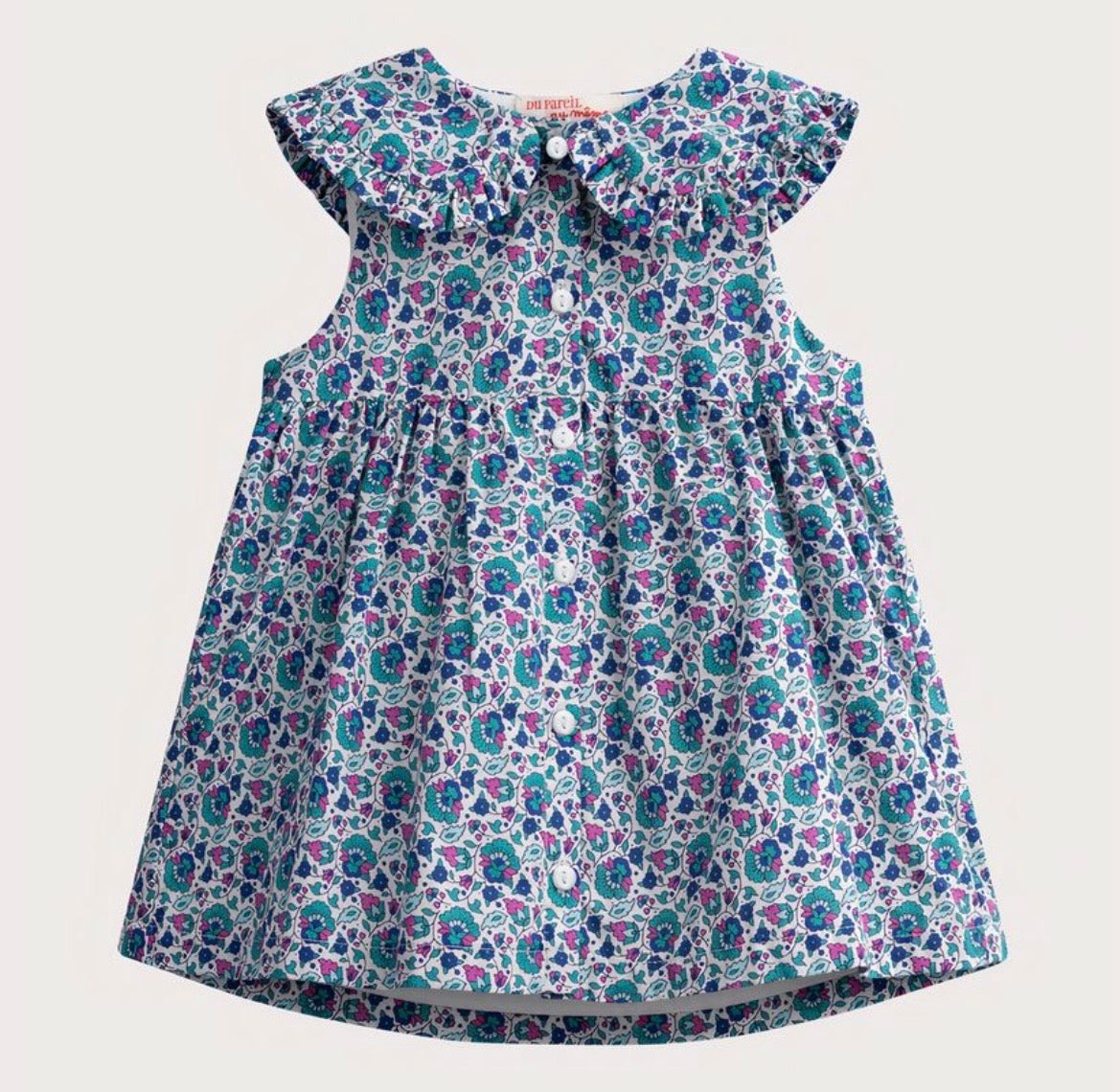 Robe bleue fleurie avec boutons
