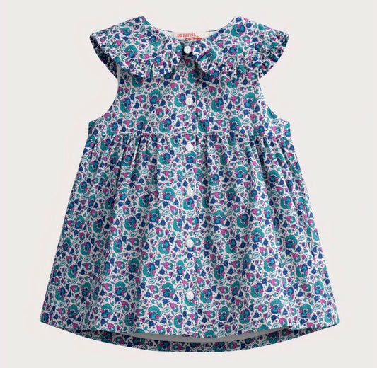 Robe bleue fleurie avec boutons